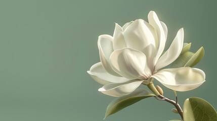 Obraz premium A creamy white magnolia flower isolated on a forest green background.