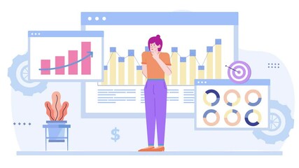 a businesswoman analyzing charts and data highlighting financial growth and analysis concepts illustration animated video