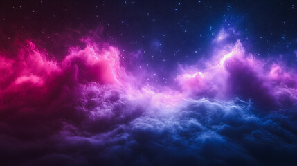 A colorful sky with purple and blue clouds. The sky is filled with stars and the colors are vibrant