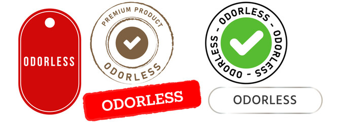 Odorless no scent stamps red green color badges sticker label mark sign product information design icon set collection