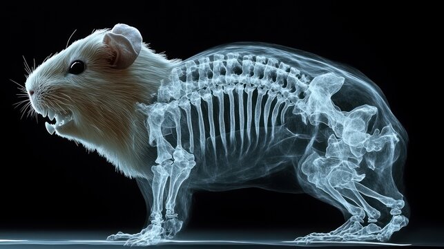 X-ray image of a guinea pig showcasing its skeletal structure.
