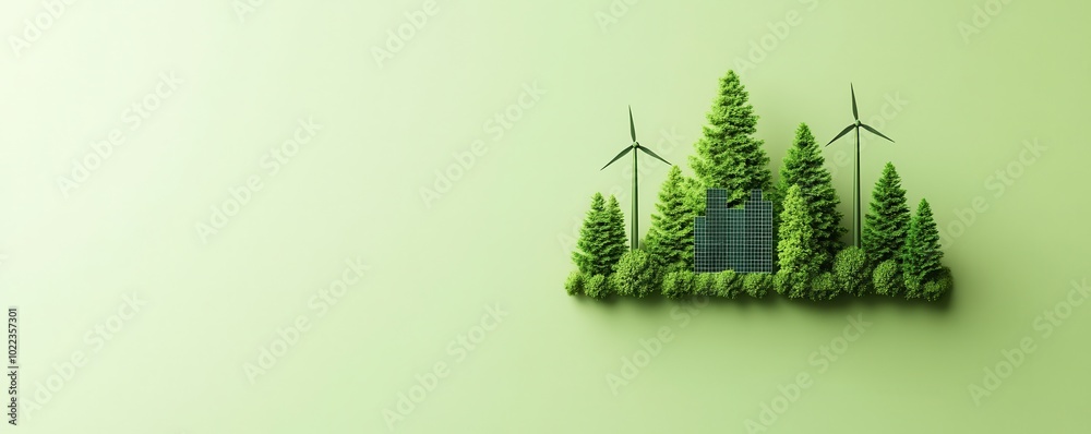 Canvas Prints Green Energy Concept with Wind Turbines and Solar Panels.