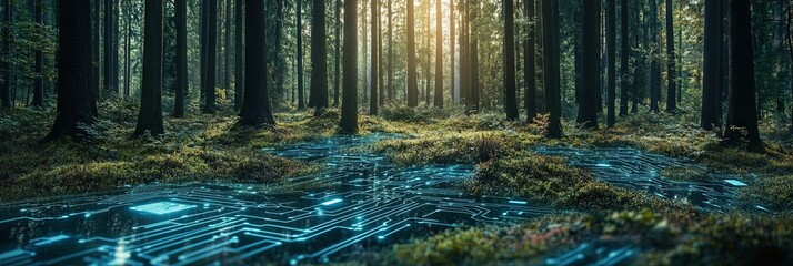 Fototapeta premium forest with computer circuitry on the ground