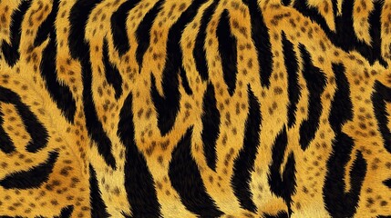 Fototapeta premium A seamless design featuring a realistic tiger skin pattern, capturing the bold, striking stripes and natural texture of the tiger's fur. The pattern is repetitive and continuous,