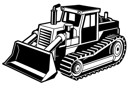 black and white bulldozer construction vehicle clip art preview