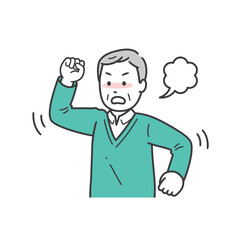 Fototapeta premium 高齢男性が怒って拳を振り上る上半身のイラスト 