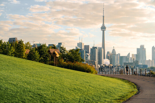 Early morning on a pedestrian path in Toronto, Ontario