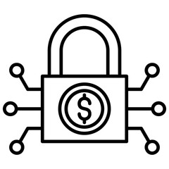 Digital Pad Lock Icon, Cyber Security Icon, lined icon vector, black and white outline icon symbol.