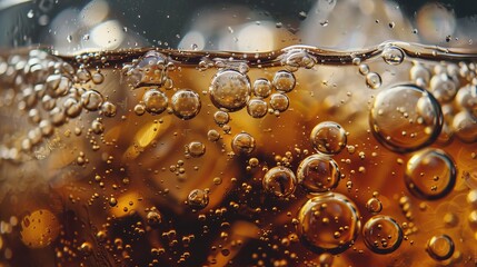 Close-Up of Bubbles in a Fizzy Drink, Highlighting Their Reflective Surfaces