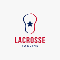 Simple minimal lacrosse sport logo with lacrosse stick vector icon on white background