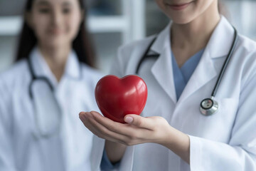 Doctors display heart symbol at clinic