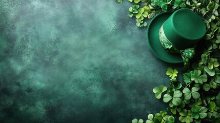 a green hat and some green leaves on a green background