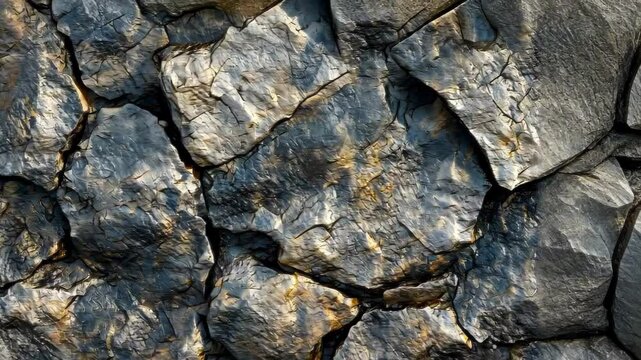 Close-up view of textured rock surface with cracks and variations in color.