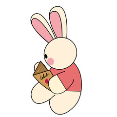 Clip art illustration of flat isolated cute easter bunny rabbit hare cartoon character opening a book to read