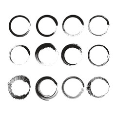 Set different circle brush strokes, hand drawn, watercolor paint brush circle logo frame