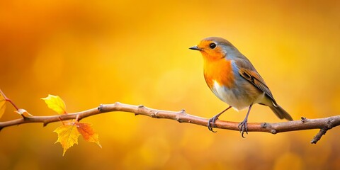 A Small Bird Perched on a Branch, with the Sun's Golden Light Filtering Through the Fall Foliage