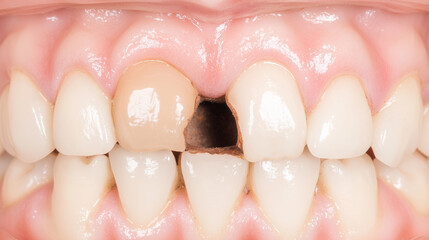 Damaged Tooth:  A close-up view of a chipped tooth, highlighting the need for dental care, repair, and restoration.  The image evokes a sense of discomfort, pain, and the desire for a solution.