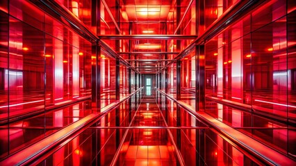 Abstract Geometric Red Glass Hallway Concept - Modern Architectural Design