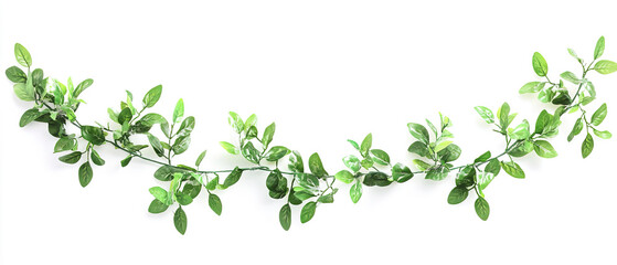Fototapeta premium green garland decoration for christmas. green garland decoration on white background. green leaves decoration
