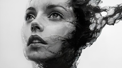 Intense Black and White Portrait of a Woman's Face