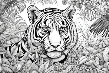 Obraz premium Cute tiger coloring page for adult
