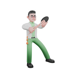 3D Model of Male Biologist. A male biologist stands holding a large dropper in both hands. Professional Environmentalist