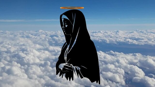 Silhouette of a Saint on a Cloudy Background