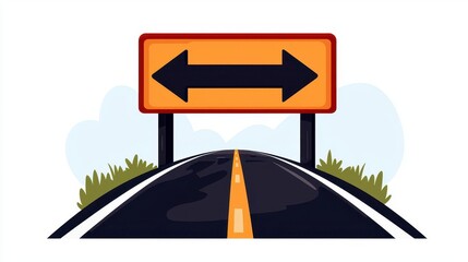 Strategic pricing reduction, road sign showing lower prices ahead, flat design illustration
