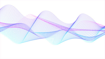 Wavy flowing curve pattern by colorful gradient blue purple pink on white background. Abstract pink purple gradient flowing wave lines on white background.technology, digital, communication, science, 
