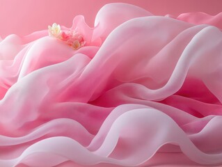 soft pink background with flowing fabric design in the center, creating a serene and elegant atmosphere, inviting creativity and softness in visuals