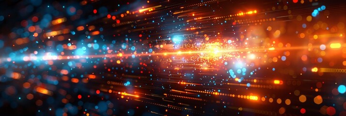 Obraz premium Abstract background with orange, blue, and yellow bokeh lights. AI generative. .