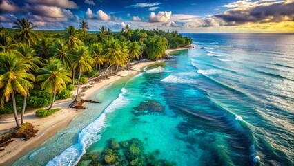 Fototapeta premium Breathtaking Long Exposure of Tropical Waves from Bird's Eye View - Serene Water Patterns and Island Vibes