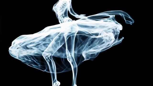 Ethereal X-ray Ballet Dancer in Motion Against Black Background