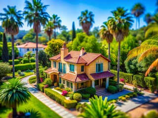 Fototapeta premium California Dream Home Poster - Tilt-Shift Photography for Stunning Aesthetic Appeal