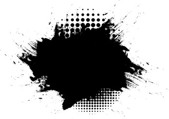 black brush painting banner with halftone grunge graphic element