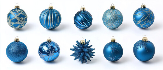 blue christmas decorations on white background