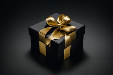 Obraz premium A black gift box with a sleek gold ribbon