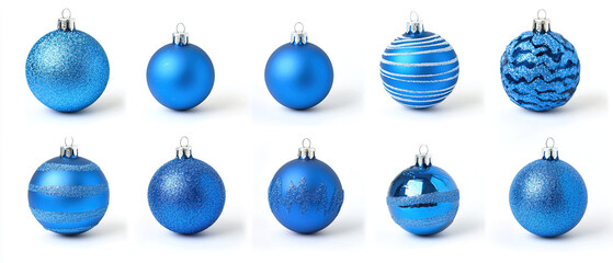 blue christmas decorations on white background