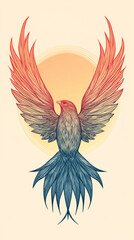 Obraz premium A stylized bird with outstretched wings against a warm, sun-like background.