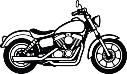 Harley-Davidson Style Cruiser Motorcycle Silhouette.