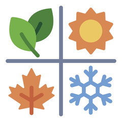 Four seasons flat icon representing yearly cycle of spring, summer, autumn, and winter