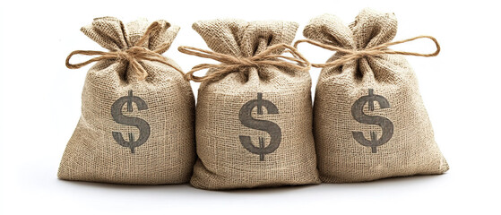 Fototapeta premium money bags on white background. one money bag in each photograph