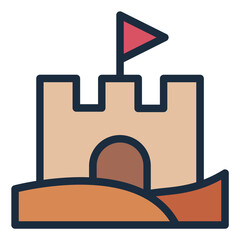 Sandcastle filled line icon representing summer beach activities and recreation