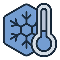 Cold snowflake filled line icon representing low temperature and winter season