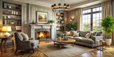 Design an inviting living room by positioning furniture around a corner fireplace, blending warmth and style to elevate your home's interior decor.