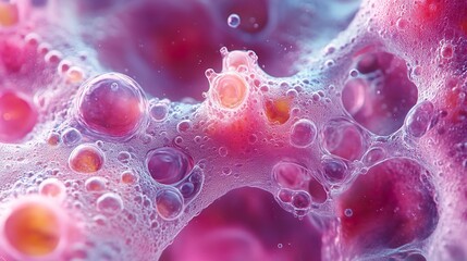 Abstract Macro Photography of Bubbles in Pink Liquid
