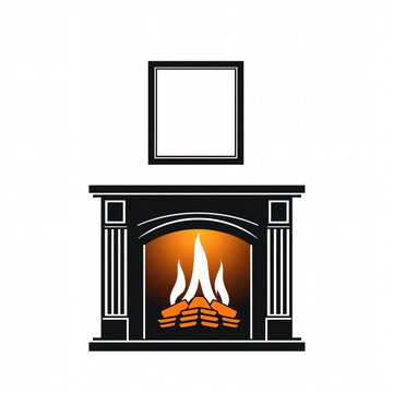 black fireplace with fire and frame clip art preview