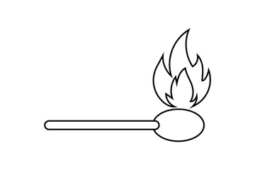 Illustration of a fire flames. Burning Matchstick out line  icon. Matchstick icon, vector, silhouette, fire logo. Matchstick silhouette. Vector illustration of match stick .