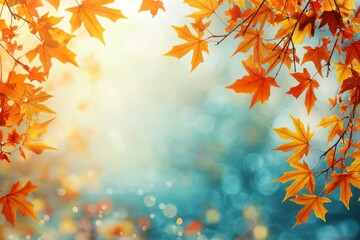 Fototapeta premium Fallen Leaves Season Background created with Generative AI