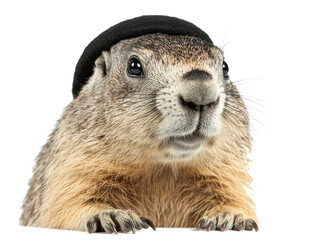 Adorable marmot in a hat for spring-themed designs and promotions